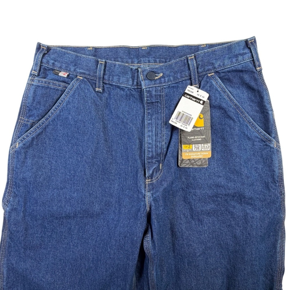 Carhartt FR Signature Denim Dungaree Mens 34x34 Blue Flame Resistant FRB13-DNM